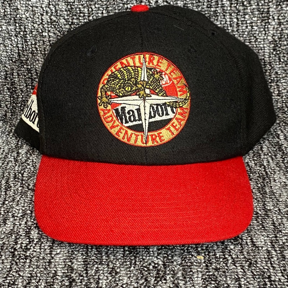 Vintage 90s Marlboro Adventure Team Lizard Rock Leather Strapback Hat Cap Taiwan